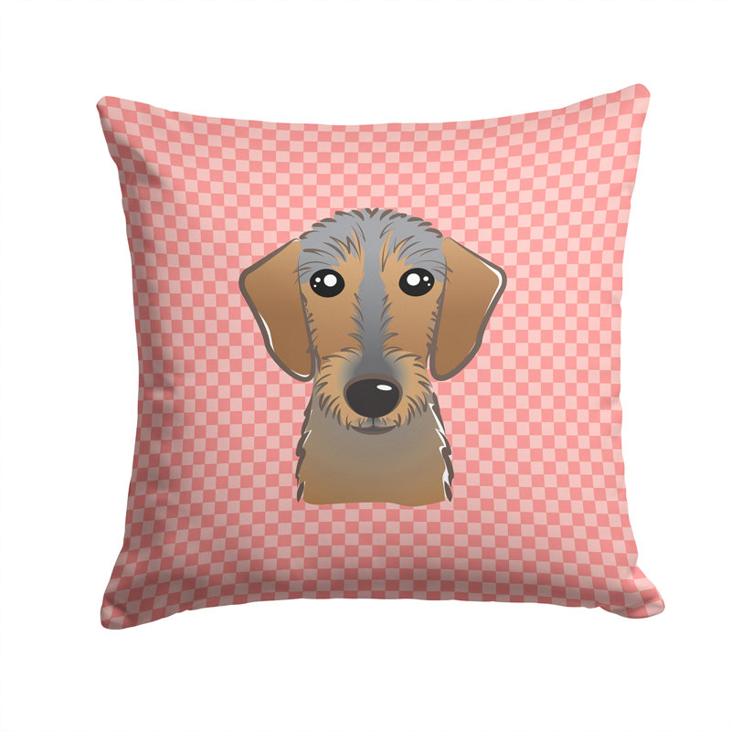 Coussin décoratif intérieur/extérieur à poils de damier teckel, H 14 po x l 14 po x P 4 po, Rose