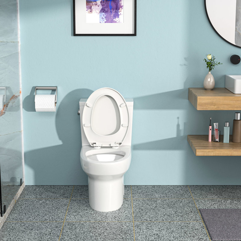 One Piece Ceramic Toilet With Build - Powerful Flushing, White Ceramic, 29.88 In. Depth, 16.56 Width, 29.48 Height Construction, Silent White, Deep X Wide Tall