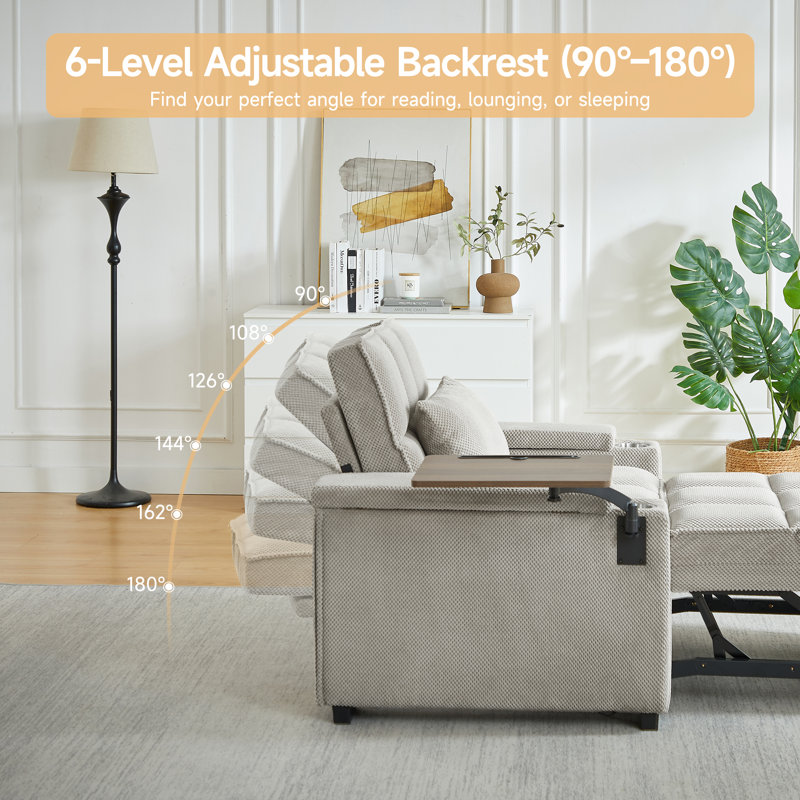 Fauteuil convertible Boneless convertible avec port USB, table d'appoint et porte-gobelets, Kaki