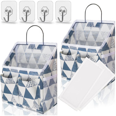 Petit sac de rangement mural 2 pièces, panier de rangement suspendu en lin avec poches