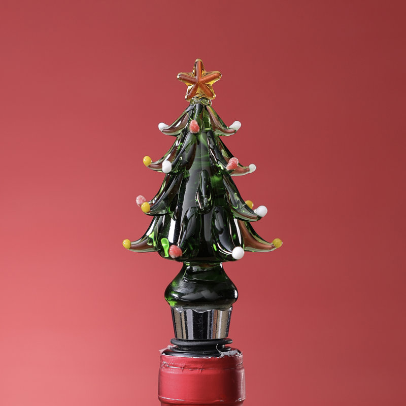 Bouchons de bouteille en verre en forme de sapin de Noël avec coffret-cadeau, 3 modèles assortis, ensemble de 6