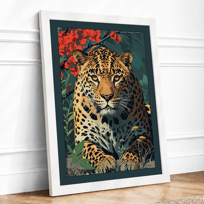 Leopard in Bloom Boho - Framed Print, A1 - 84.1 x 59.4 cm, White