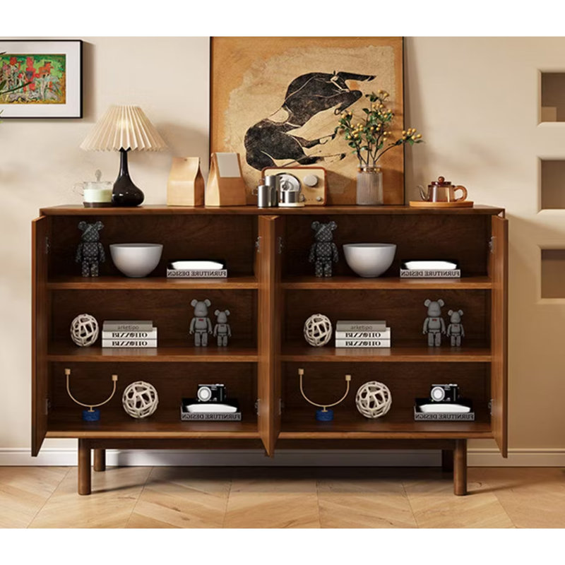 Modern Solid Wood Sideboard Cabinet Storage Buffet with Drawers & Arched Door Design
