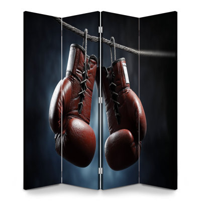 4 panneaux de paravent pliant cloison royale gants de boxe suspendus toile séparateur de pièce séparateur de protection autoportant