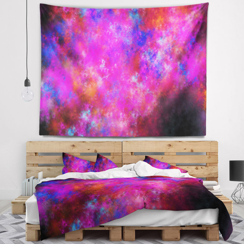 Tapisserie abstraite rouge bleu ciel étoilé fractal, H 32 po x l 39 po