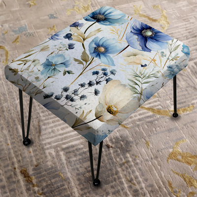 Blue Serene Watercolor Floral - Floral Rectangle Ottoman