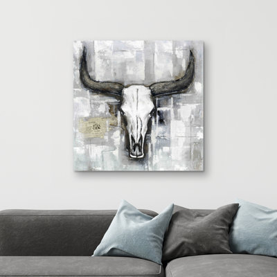 Bull skull on an industrial background - 32"x32" art on canvas