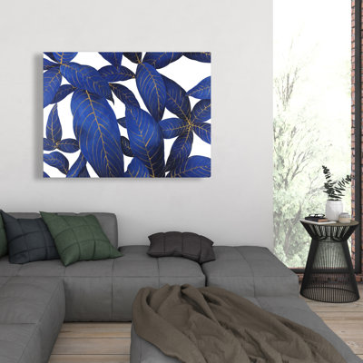 Abstract Modern Blue Leaves - Exotic Floral Canvas Decor