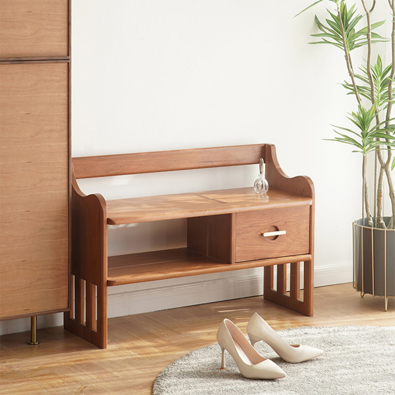 Banc de rangement et de rangement pour chaussures en bois de cerisier de style nordique
