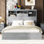Grand lit gris avec rangement spacieux et options de chargement pour tête de lit-518111846