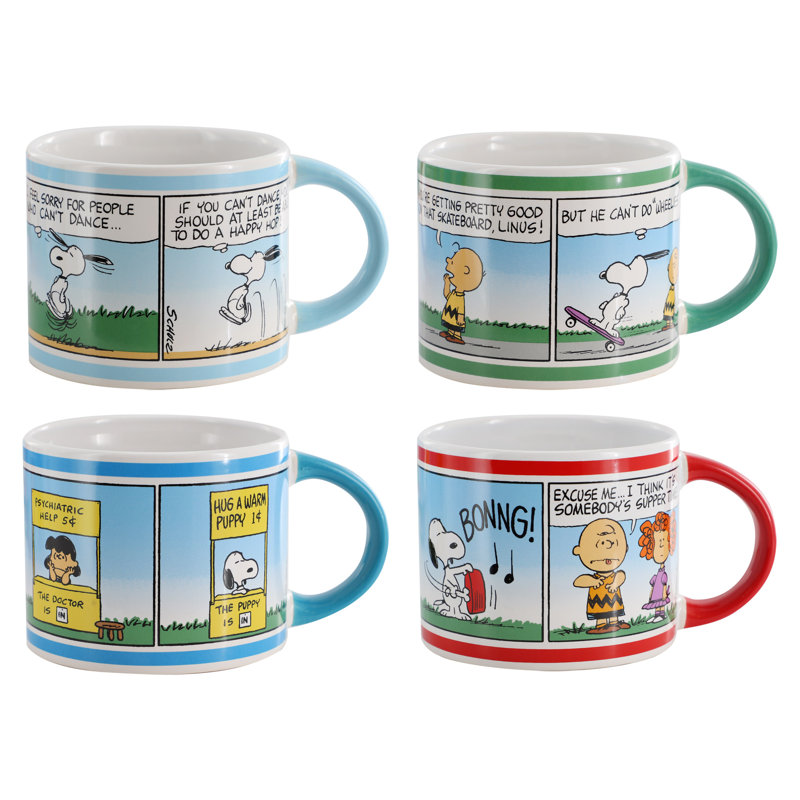 Peanuts Today on Peanuts 4 Piece 20 Ounce Stoneware Mug Set in Assorted Colors