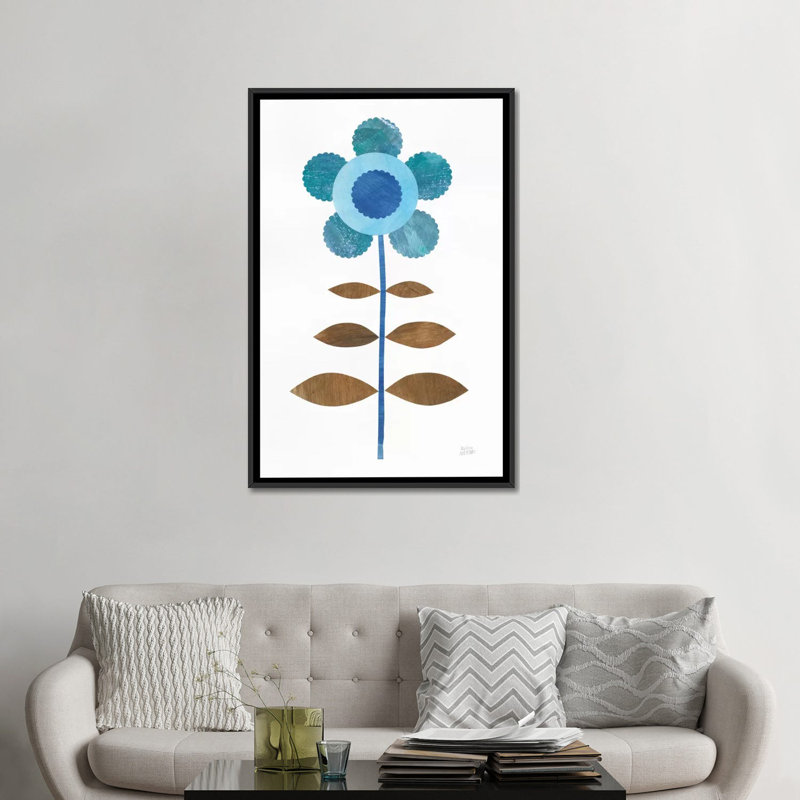 «Retro Blooms IV», impression sur toile, H 26 po x l 18 po x P 1,5 po, Toile encadrée noire, Pas de tapis