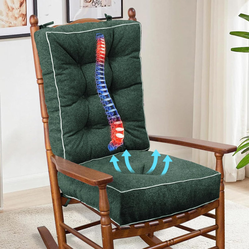  Rocking Chair Cushion, Set of Thicken Seat & Back Chair Cushions with Memory Foam, Non-Slip Chair Pad with Ties for for Indoor&Outdoor Rocker