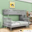 Lit superposé simple au-dessus d'un lit double en bois avec tablettes latérales et escalier-1666460857