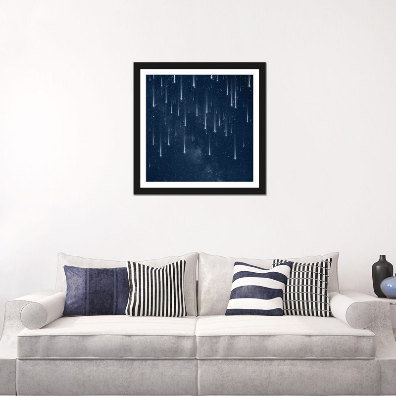 « chutes stars », impression sur toile, H 24 po x l 24 po x P 1 po, Papier d'art encadré noir, Blanc