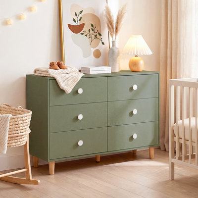 Commode pour bébé pour chambre de bébé, enfant et chambre à coucher - Commode en bois à 6 tiroirs avec pieds en bois massif, rangement pour vêtements et articles essentiels pour bébé