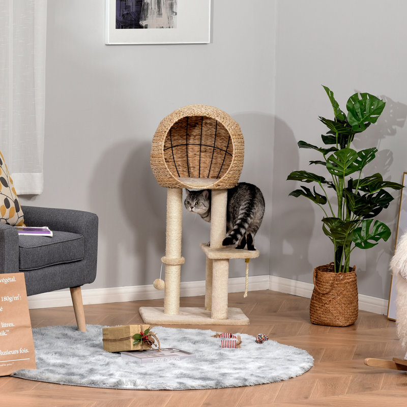 39" Cat Tree with Cozy Baskets, Scratching Posts & Plush Perch
