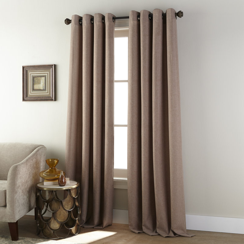 Panneau de rideau simple semi-diaphane avec œillets, Brun