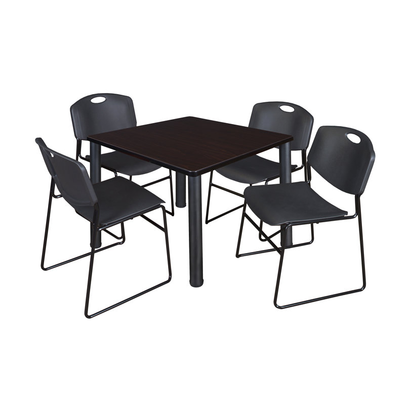 Plateau de table Kee Square, 4 chaises empilables Zeng, Noir, Cerisier, H 29 po x l 42 po x P 42 po