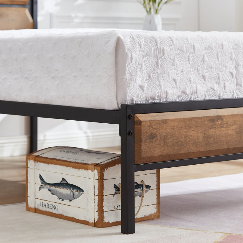 Platform Single/Double Size Bed Frame with Rustic Wood Headboard and Footboard, wood beds with Strong Metal Slats Support, No Box Spring Needed