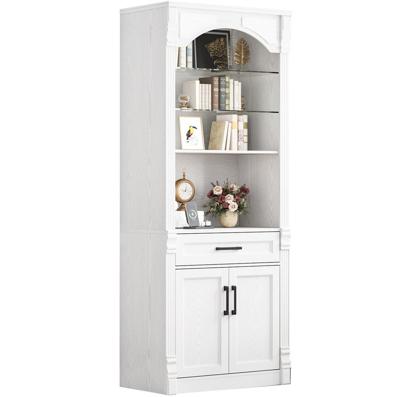71"x 28"W Standard Bookcase with 3-Tiers Shelf and Drawer for Living Room,Office, White