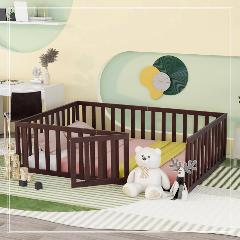 Wood Daybed Frame With Fence And Door Stylish Design Solid Construction Fast Assembly