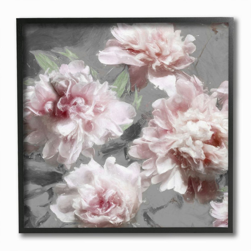 «Pink Flowers on Neutral Gray» par Shawna Sullivan - reproduction d'art, H 12 po x l 12 po x P 1,5 po