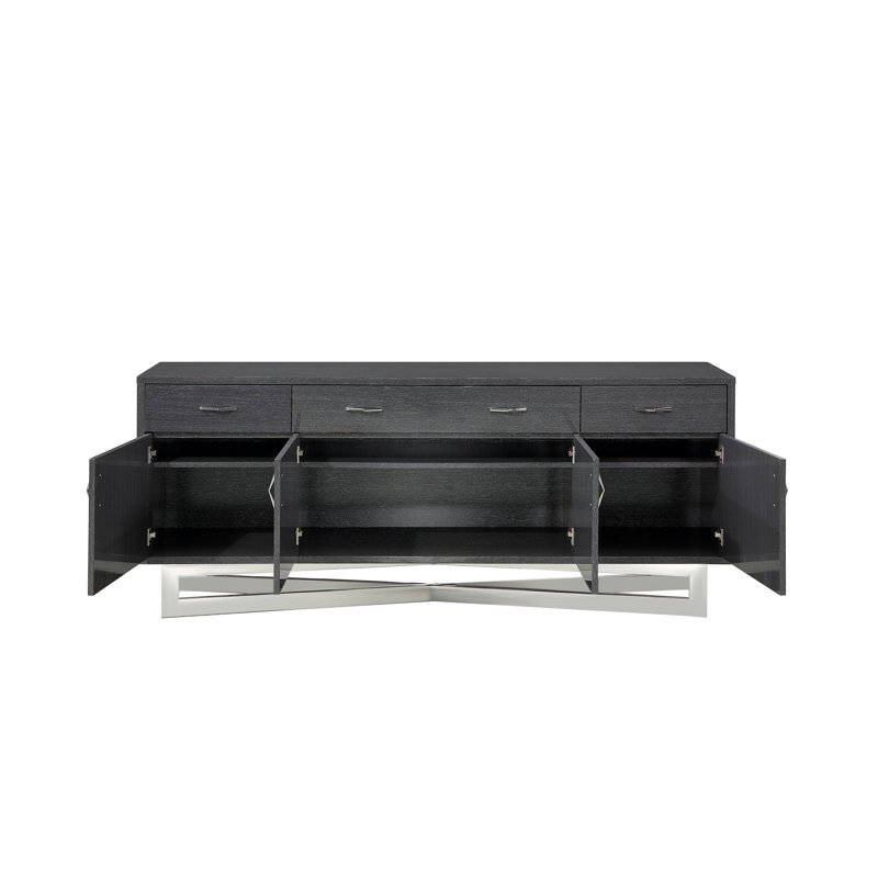 Maximo Graphite Lacquer Sideboard – Silver Base, Silver/Gray Oak Veneer