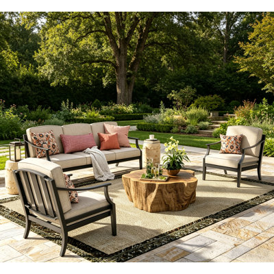 Ensemble de conversation d'extérieur en aluminium avec canapé et fauteuils club Tamarin