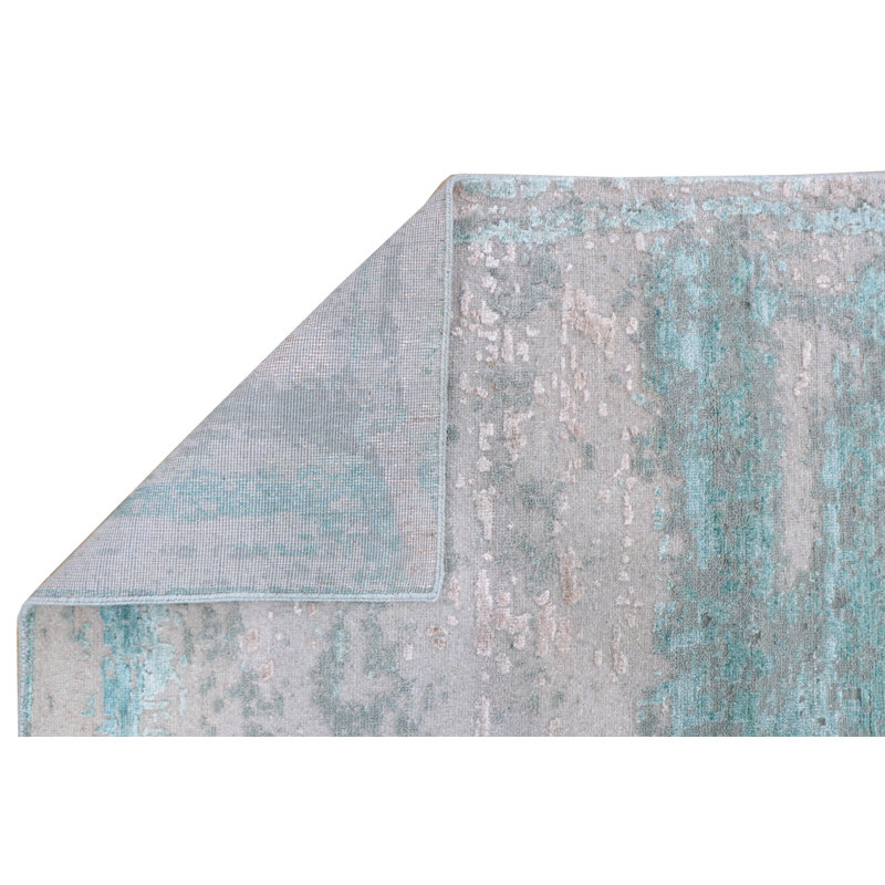 Tapis unique gris, bleu et rose de 7 pi 11 po x 9 pi 11 po