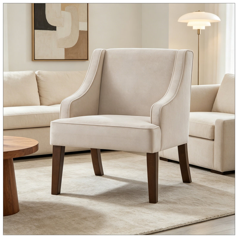 Fauteuil d'appoint moderne rembourré avec pieds en bois, taupe