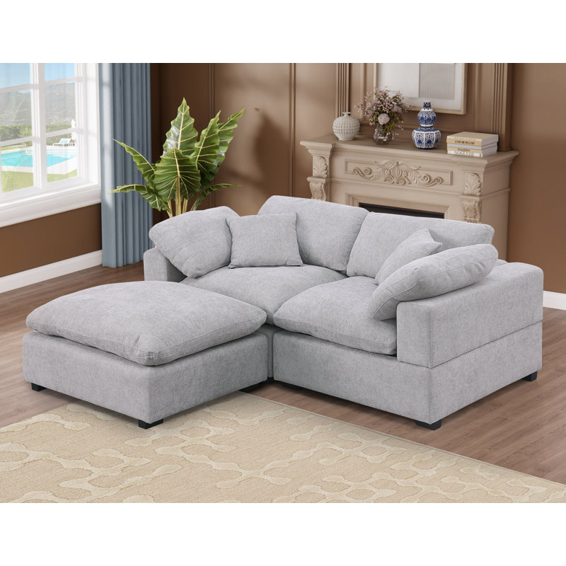 Caylob 3 - Piece 79.6" Upholstered Sofa Loveseat Couch With Ottoman, Gray Chenille