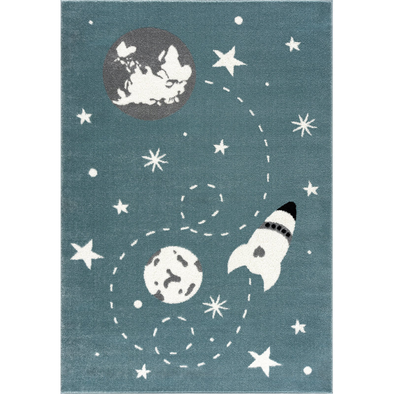 Tapis bleu contemporain Ambrine KID130A, Rectangle 4 pi x 6 pi
