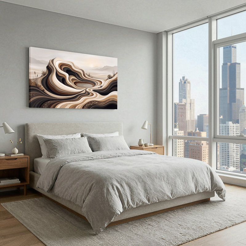 Toile abstraite, "Dunes de sable ondulées", L 40 po x H 20 po