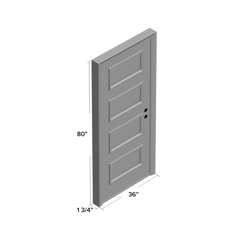 Porte d'entrée pré-suspendue en acier peint 4 lumières à 4 lumières, H 80 po x l 36 po x P 1,75po, Vert forêt