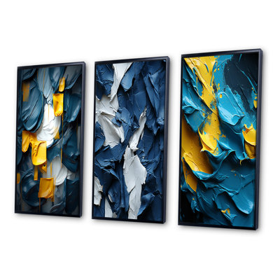 «Spring Bliss Abstract Turquoise and Yellow I», ensemble de 3 reproductions