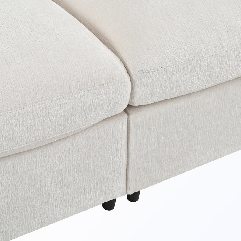 4 Piece Chenille Standard Living Room Set, Beige