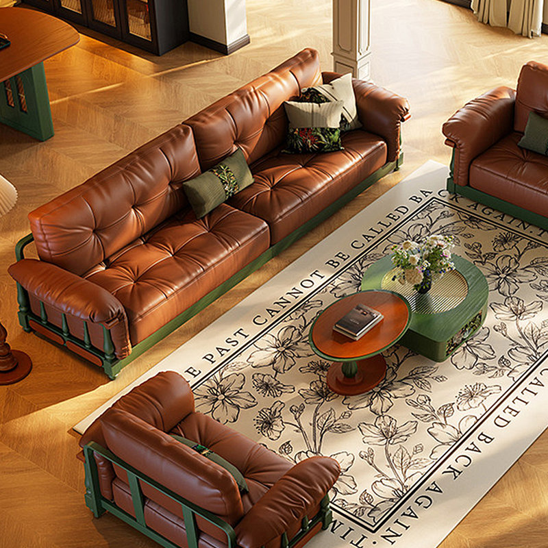 Canapé en cuir véritable et bois massif brun 121,26 po