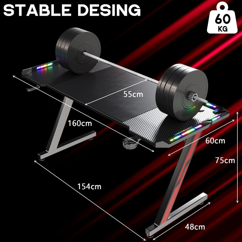 Labarbera Adjustable Metal Base Computer Desk with Power Outlet, 75" H x 160" W x 60" D