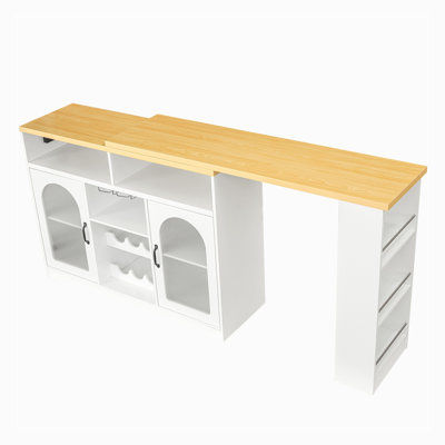 Kitchen Island with Extendable Tabletop, Wine Rack, LED Lighting and Power Outlet