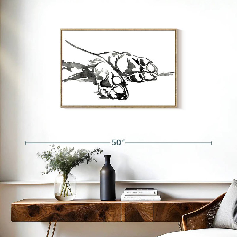 Linear Paws I, 31" X 21", Floating Frame Natural Wood