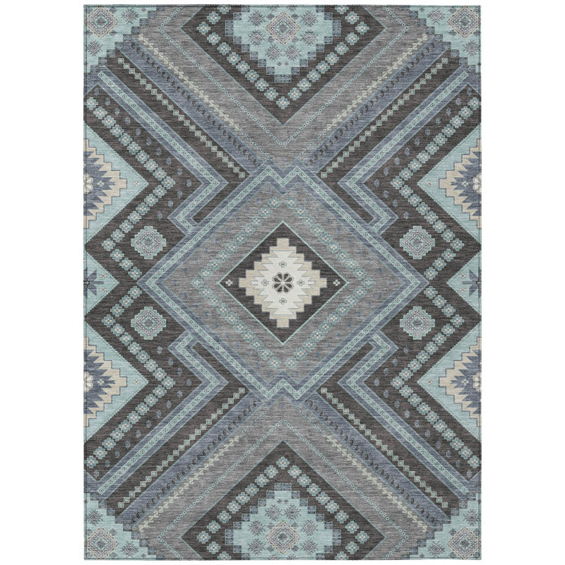 Solene Pewter Washable Indoor-Outdoor Rug - , 10' x 14'