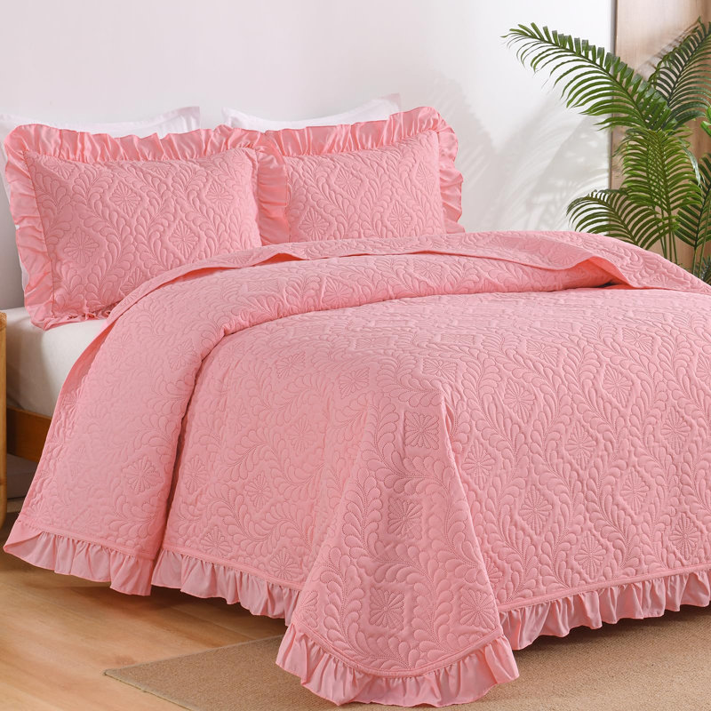Ensemble de courtepointe 3 pièces à motif de couvre-lit matelassé et léger pour 3 saisons, Hot Pink