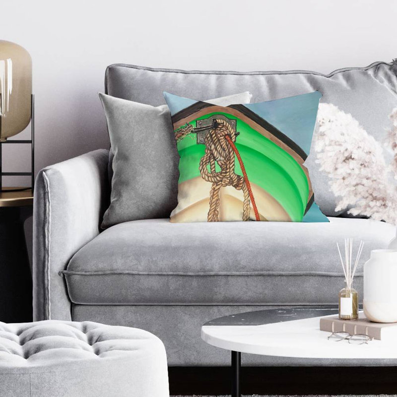 Sailing rowing boat - 16"x16" Throw pillow cover - Poly twill - Print on demand, Green, Pillow Cover Only - No Insert