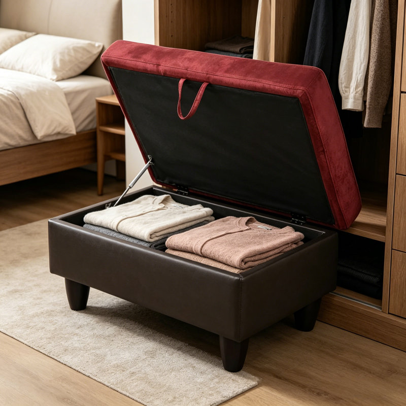 Darryn 35" Wide Upholstered Storage Ottoman, Red Velvet