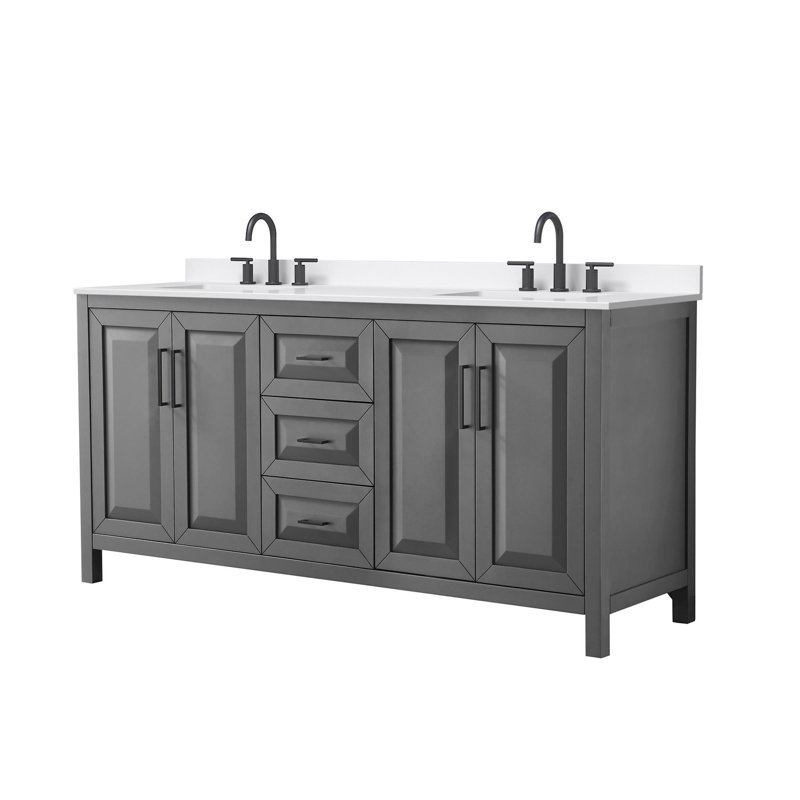 Daria 72'' W Vanity, Gray, Matte Black, White Quartz