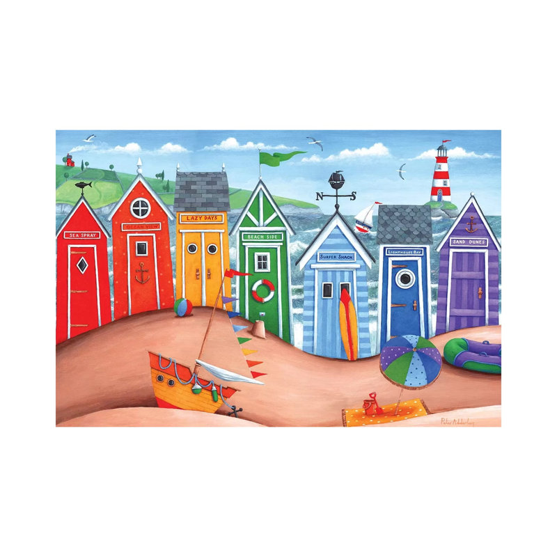 Beach Hut Rainbow Scene by Peter Adderley - Painting on Canvas, Wrapped Canvas, 45.72cm H x 66.04cm W x 3.81cm D