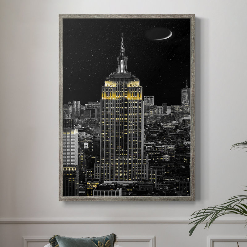 NY Night Framed Print - Solid Wood, 11" H x 9" W