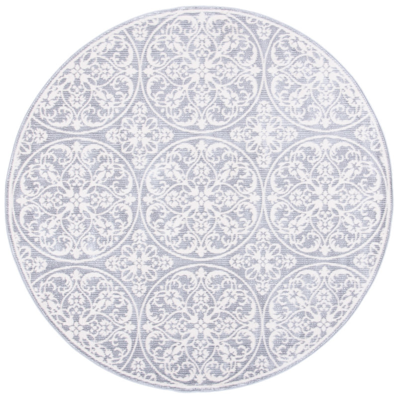 Adelaida Ikat Gray/Ivory Area Rug, Round 6'7"