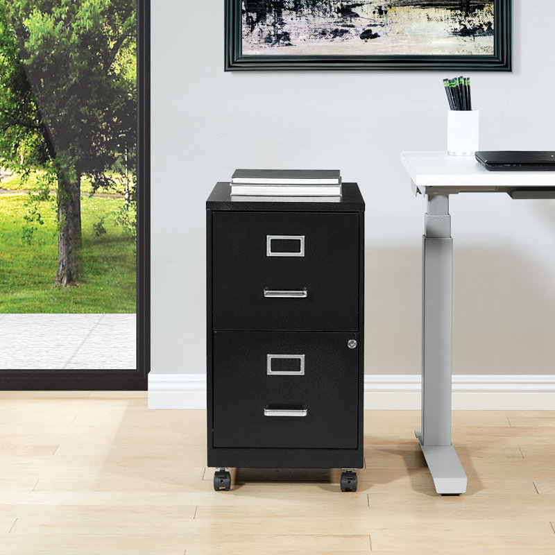 14.25'' Wide 2 -Drawer Mobile Steel File Cabinet, Black